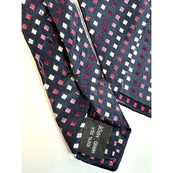 Beau Brummel Soho Silk Tie Navy Purple White Square Pattern Handmade Men’s - Picture 5 of 9